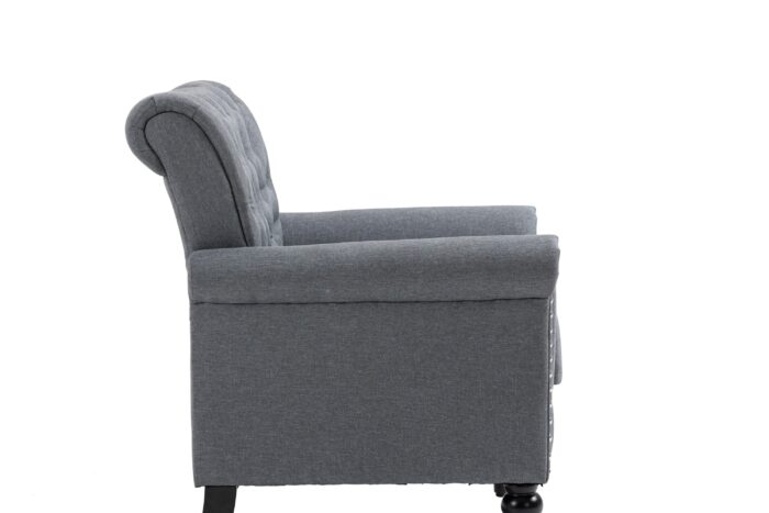 WIIS' IDEA™ Mid-Century Modern Linen Accent Armchair WithTufted Back And Wood Legs - Grey