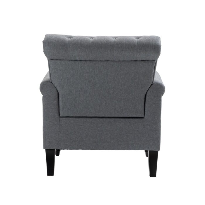 WIIS' IDEA™ Mid-Century Modern Linen Accent Armchair WithTufted Back And Wood Legs - Grey