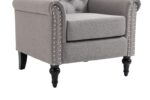 WIIS' IDEA™ Mid-Century Modern Linen Accent Armchair WithTufted Back And Wood Legs - Light Grey