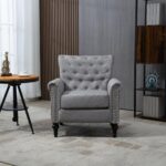 WIIS' IDEA™ Mid-Century Modern Linen Accent Armchair WithTufted Back And Wood Legs - Light Grey