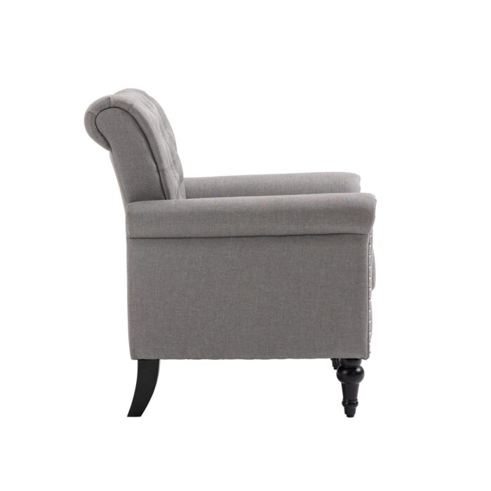 WIIS' IDEA™ Mid-Century Modern Linen Accent Armchair WithTufted Back And Wood Legs - Light Grey