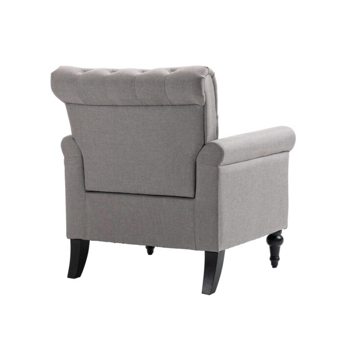 WIIS' IDEA™ Mid-Century Modern Linen Accent Armchair WithTufted Back And Wood Legs - Light Grey