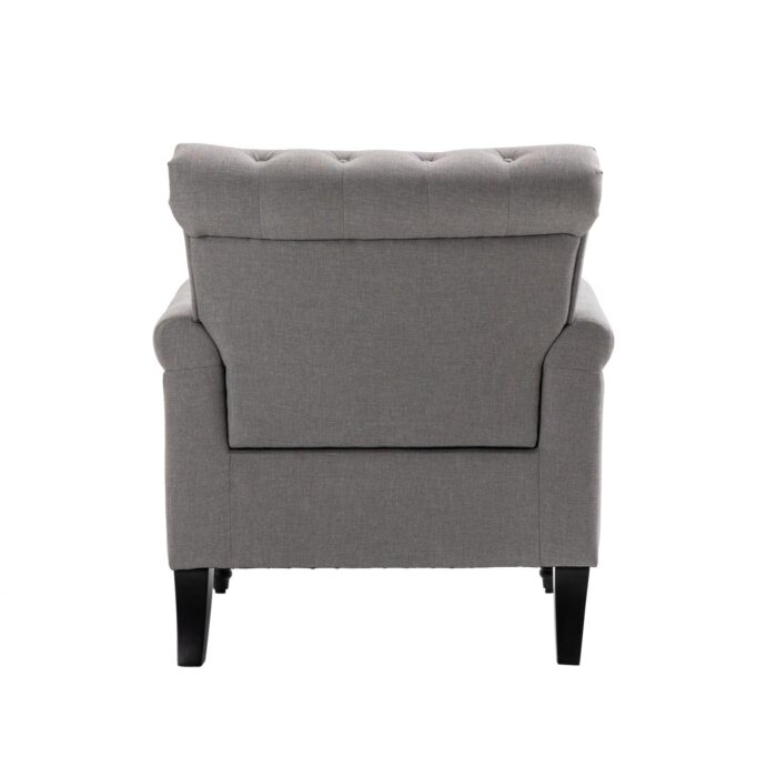 WIIS' IDEA™ Mid-Century Modern Linen Accent Armchair WithTufted Back And Wood Legs - Light Grey