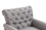 WIIS' IDEA™ Mid-Century Modern Linen Accent Armchair WithTufted Back And Wood Legs - Light Grey