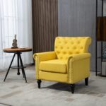 WIIS' IDEA™ Mid-Century Modern Linen Accent Armchair WithTufted Back And Wood Legs - Yellow