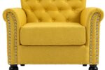 WIIS' IDEA™ Mid-Century Modern Linen Accent Armchair WithTufted Back And Wood Legs - Yellow