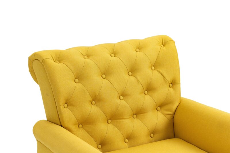 WIIS' IDEA™ Mid-Century Modern Linen Accent Armchair WithTufted Back And Wood Legs - Yellow