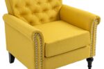 WIIS' IDEA™ Mid-Century Modern Linen Accent Armchair WithTufted Back And Wood Legs - Yellow