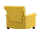 WIIS' IDEA™ Mid-Century Modern Linen Accent Armchair WithTufted Back And Wood Legs - Yellow