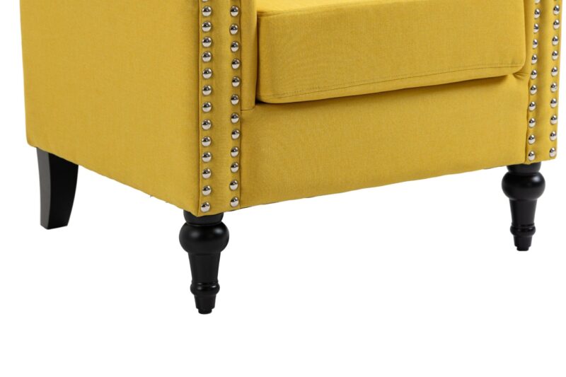 WIIS' IDEA™ Mid-Century Modern Linen Accent Armchair WithTufted Back And Wood Legs - Yellow