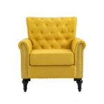 WIIS' IDEA™ Mid-Century Modern Linen Accent Armchair WithTufted Back And Wood Legs - Yellow