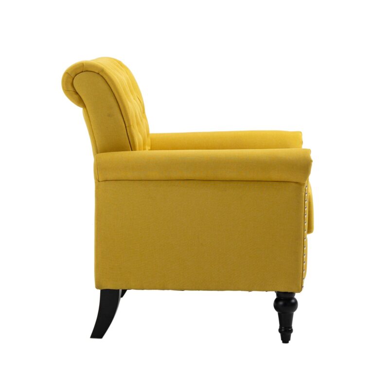 WIIS' IDEA™ Mid-Century Modern Linen Accent Armchair WithTufted Back And Wood Legs - Yellow