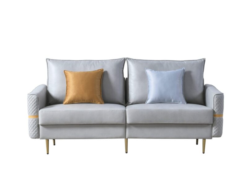 WIIS' IDEA™ Mid-Century Modern Loveseat Sofa With 2 Pillows - Light Grey