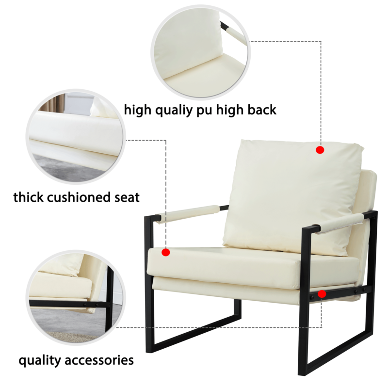 WIIS' IDEA™ Mid Century Modern PU Leather Armchair Sofa - White