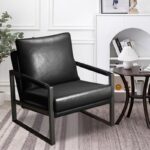 WIIS' IDEA™ Mid Century Modern PU Leather Armchair Sofa With Metal Frame - Black