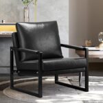 WIIS' IDEA™ Mid Century Modern PU Leather Armchair Sofa With Metal Frame - Black