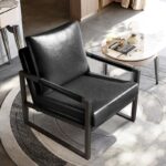 WIIS' IDEA™ Mid Century Modern PU Leather Armchair Sofa With Metal Frame - Black