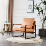 WIIS' IDEA™ Mid Century Modern PU Leather Armchair Sofa With Metal Frame - Brown