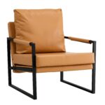 WIIS' IDEA™ Mid Century Modern PU Leather Armchair Sofa With Metal Frame - Brown