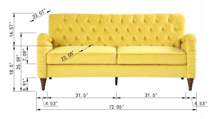 WIIS' IDEA™ Modern 3 Seater Chesterfield Sofa - Yellow