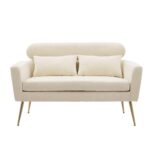 WIIS' IDEA™ Modern Chenille Loveseat Sofa With Gold Metal Legs - Beige