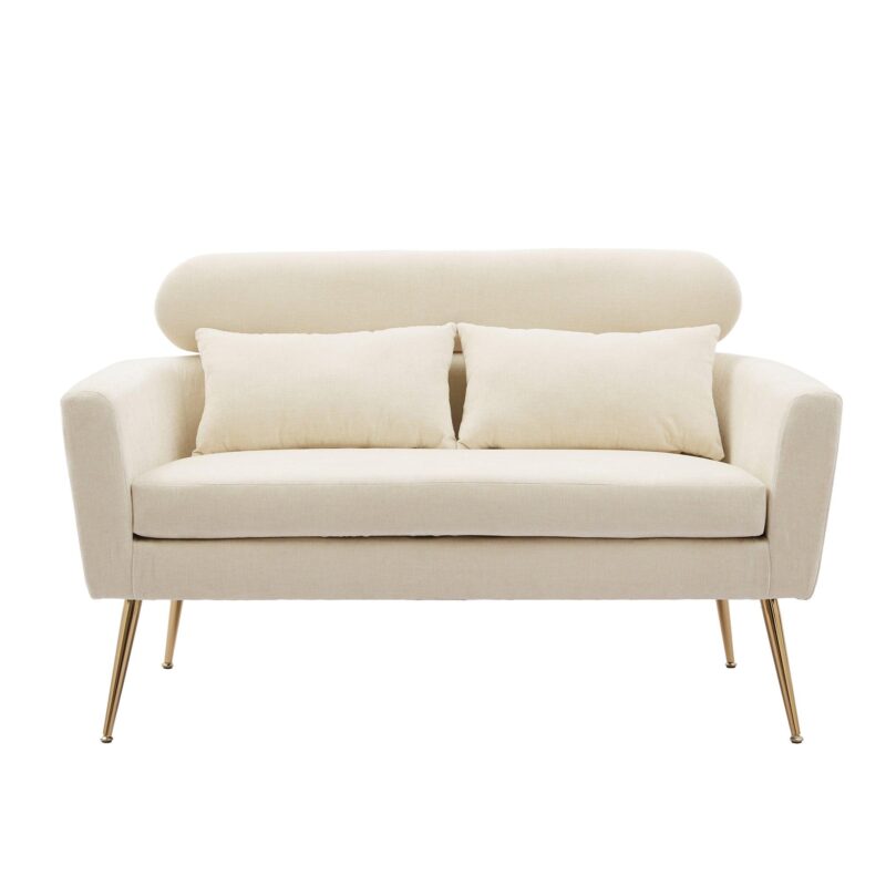 WIIS' IDEA™ Modern Chenille Loveseat Sofa With Gold Metal Legs - Beige