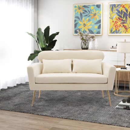 WIIS' IDEA™ Modern Chenille Loveseat Sofa With Gold Metal Legs - Beige