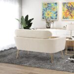 WIIS' IDEA™ Modern Chenille Loveseat Sofa With Gold Metal Legs - Beige