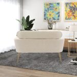 WIIS' IDEA™ Modern Chenille Loveseat Sofa With Gold Metal Legs - Beige