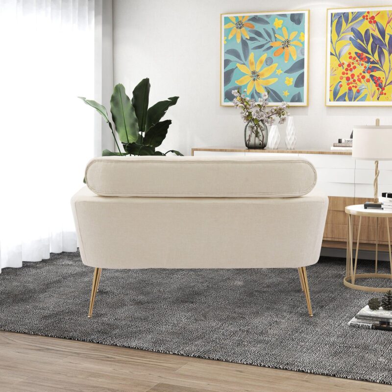 WIIS' IDEA™ Modern Chenille Loveseat Sofa With Gold Metal Legs - Beige