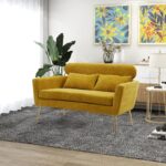 WIIS' IDEA™ Modern Chenille Loveseat Sofa With Gold Metal Legs - Mustard