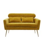 WIIS' IDEA™ Modern Chenille Loveseat Sofa With Gold Metal Legs - Mustard