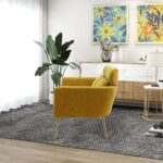 WIIS' IDEA™ Modern Chenille Loveseat Sofa With Gold Metal Legs - Mustard