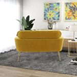 WIIS' IDEA™ Modern Chenille Loveseat Sofa With Gold Metal Legs - Mustard