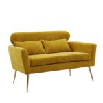 WIIS' IDEA™ Modern Chenille Loveseat Sofa With Gold Metal Legs - Mustard