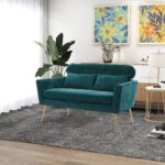 WIIS' IDEA™ Modern Chenille Loveseat Sofa With Gold Metal Legs - Peacock Blue