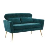 WIIS' IDEA™ Modern Chenille Loveseat Sofa With Gold Metal Legs - Peacock Blue