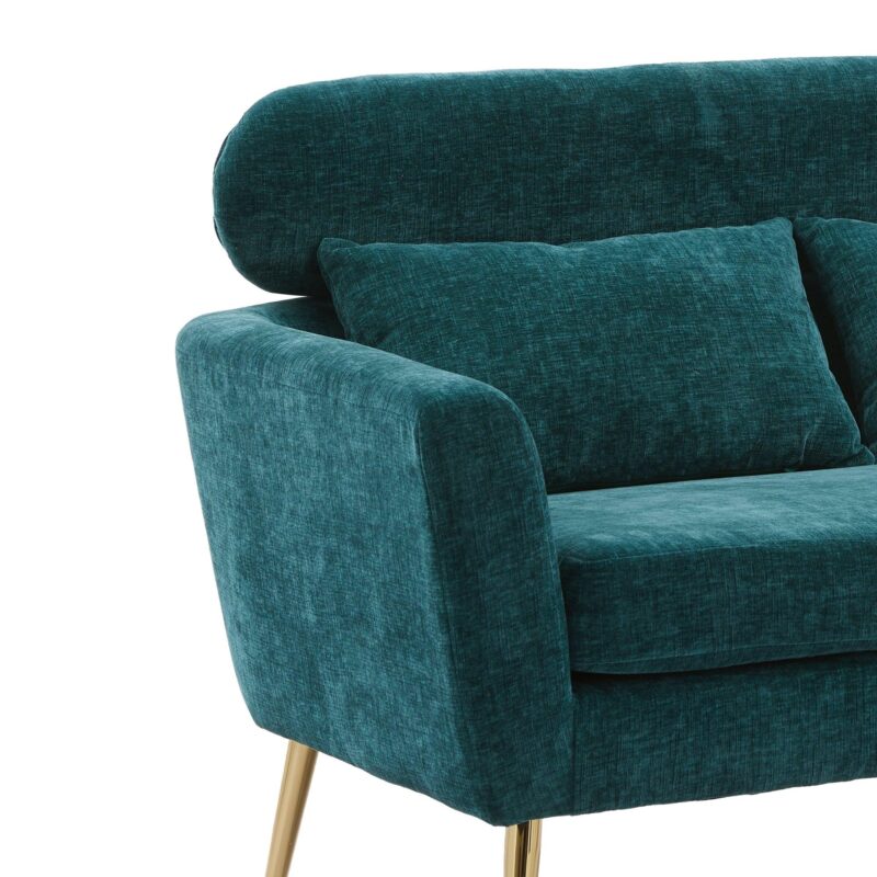 WIIS' IDEA™ Modern Chenille Loveseat Sofa With Gold Metal Legs - Peacock Blue