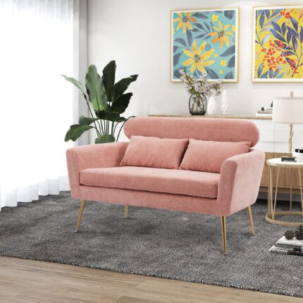 WIIS' IDEA™ Modern Chenille Loveseat Sofa With Gold Metal Legs - Pink