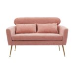 WIIS' IDEA™ Modern Chenille Loveseat Sofa With Gold Metal Legs - Pink