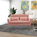 WIIS' IDEA™ Modern Chenille Loveseat Sofa With Gold Metal Legs - Pink