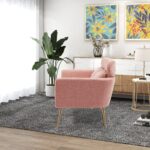 WIIS' IDEA™ Modern Chenille Loveseat Sofa With Gold Metal Legs - Pink