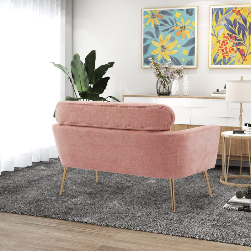 WIIS' IDEA™ Modern Chenille Loveseat Sofa With Gold Metal Legs - Pink