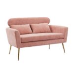 WIIS' IDEA™ Modern Chenille Loveseat Sofa With Gold Metal Legs - Pink