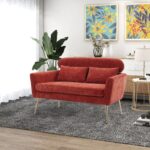 WIIS' IDEA™ Modern Chenille Loveseat Sofa With Gold Metal Legs - Terracotta