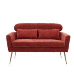 WIIS' IDEA™ Modern Chenille Loveseat Sofa With Gold Metal Legs - Terracotta