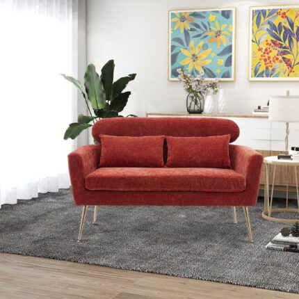 WIIS' IDEA™ Modern Chenille Loveseat Sofa With Gold Metal Legs - Terracotta