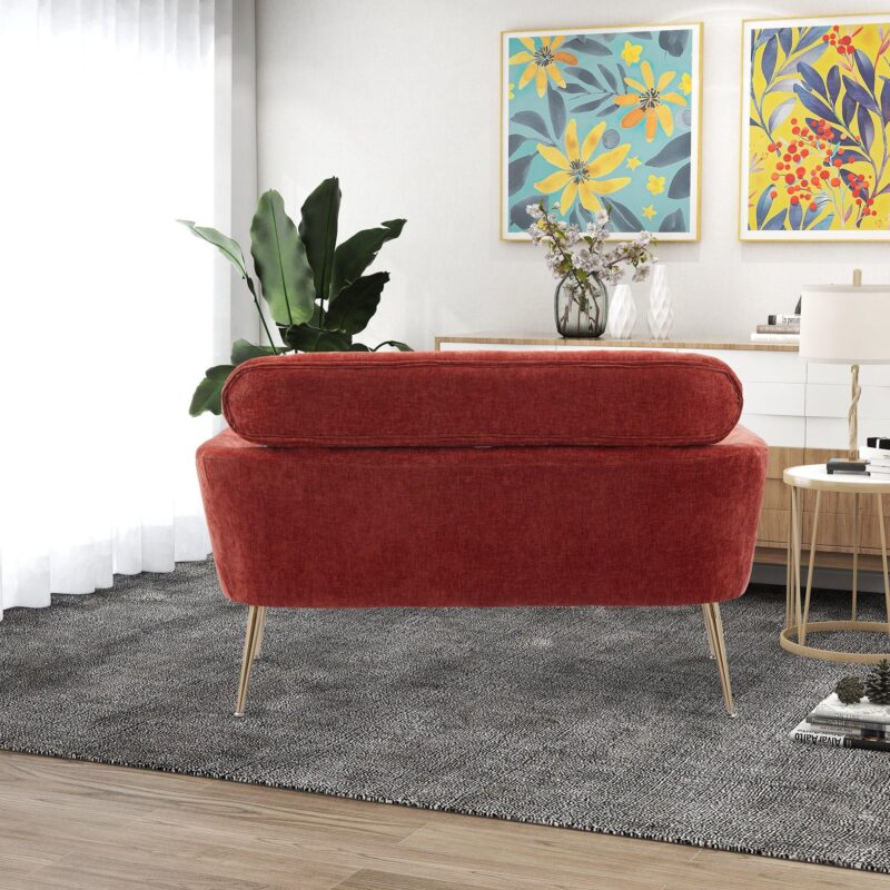 WIIS' IDEA™ Modern Chenille Loveseat Sofa With Gold Metal Legs - Terracotta