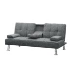 WIIS' IDEA™ Modern Convertible Folding Futon Loveseat Sofa Bed With Removable Armrests - Grey