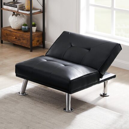 WIIS' IDEA™ Modern Convertible Folding Leather Sofa Bed Chair With Ottoman - Black